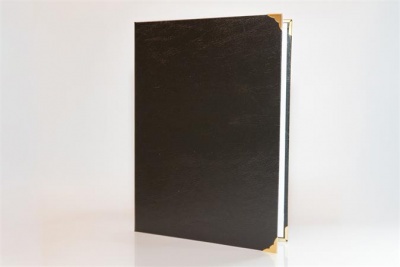 Oklevéltartó, A4, exkluzív, műbőr, 4 fém sarokkal, fekete